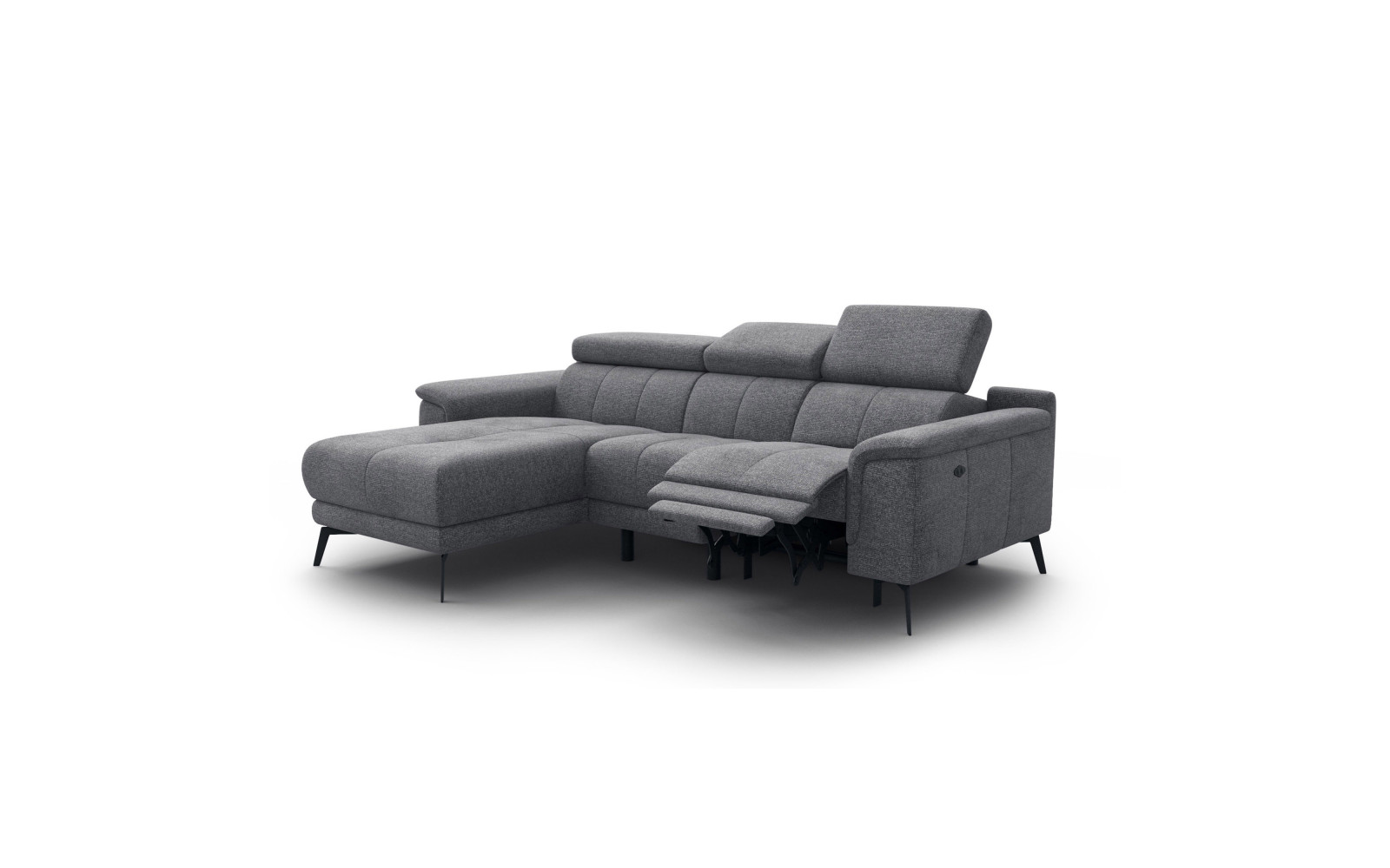 FIERO Ecksofa 3-Sitzer mit 1 Relaxfunktion und verstellbare Kopfstützen, grau