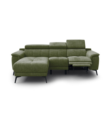 FIERO Ecksofa 3-Sitzer mit 1 Relaxfunktion und verstellbare Kopfstützen, olive