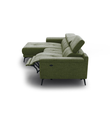 FIERO Ecksofa 3-Sitzer mit 1 Relaxfunktion und verstellbare Kopfstützen, olive