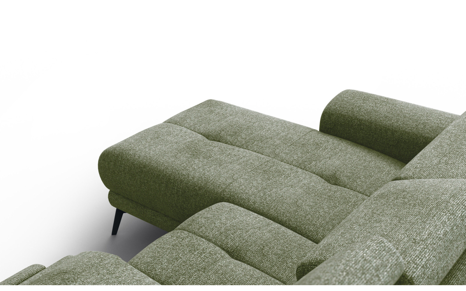 FIERO Ecksofa 3-Sitzer mit 1 Relaxfunktion und verstellbare Kopfstützen, olive
