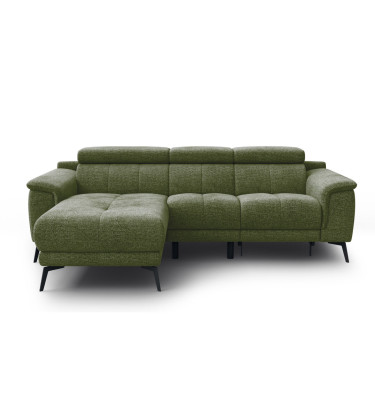 FIERO Ecksofa 3-Sitzer mit 1 Relaxfunktion und verstellbare Kopfstützen, olive
