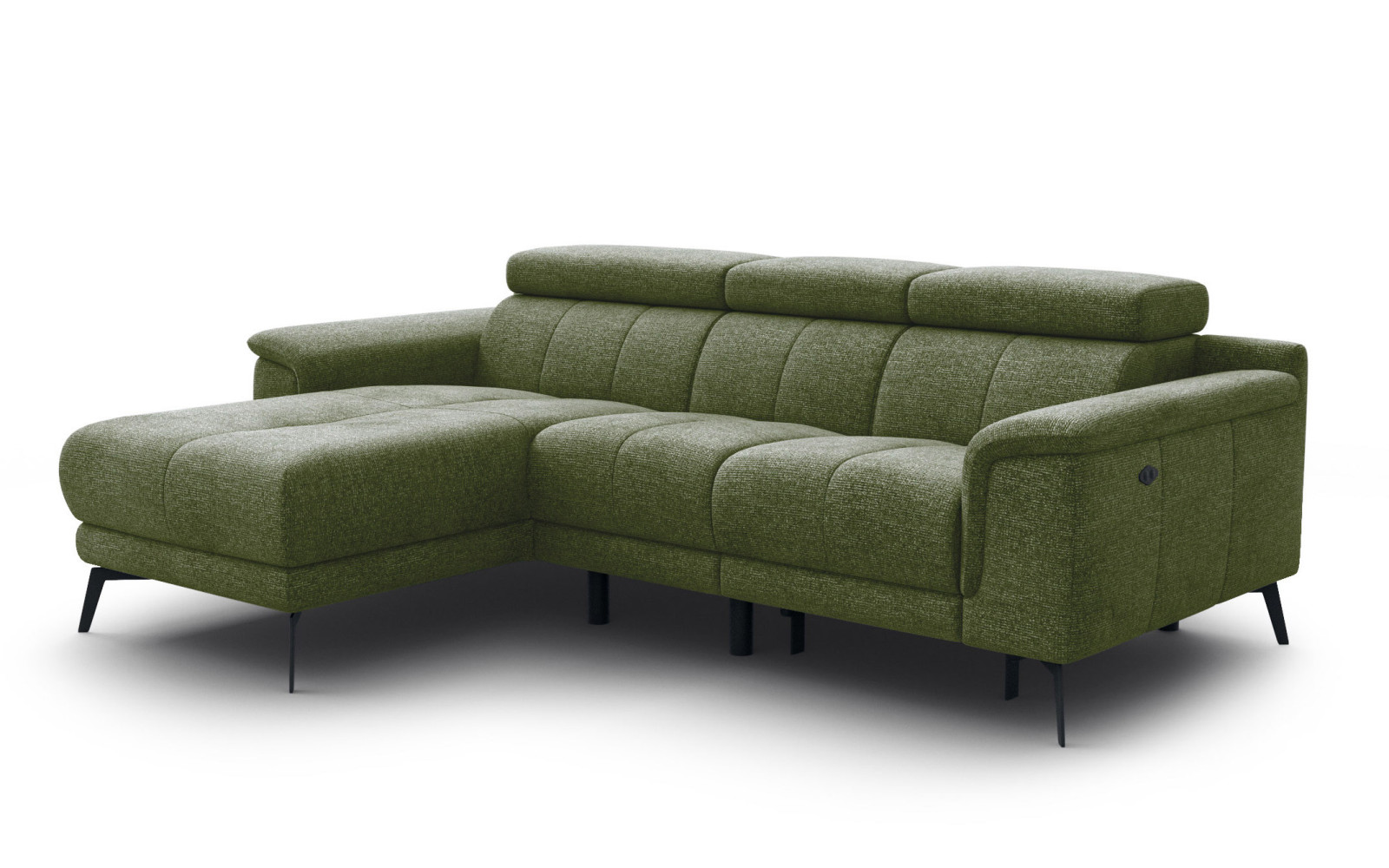 FIERO Ecksofa 3-Sitzer mit 1 Relaxfunktion und verstellbare Kopfstützen, olive