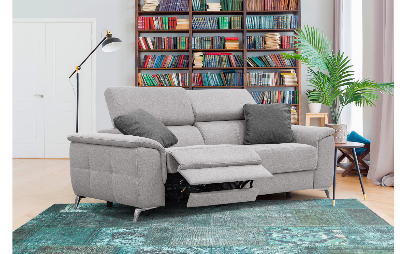 PLAUEN Sofa 3-Sitzer mit 2 Relaxfunktionen und verstellbare Kopfstützen, hellgrau