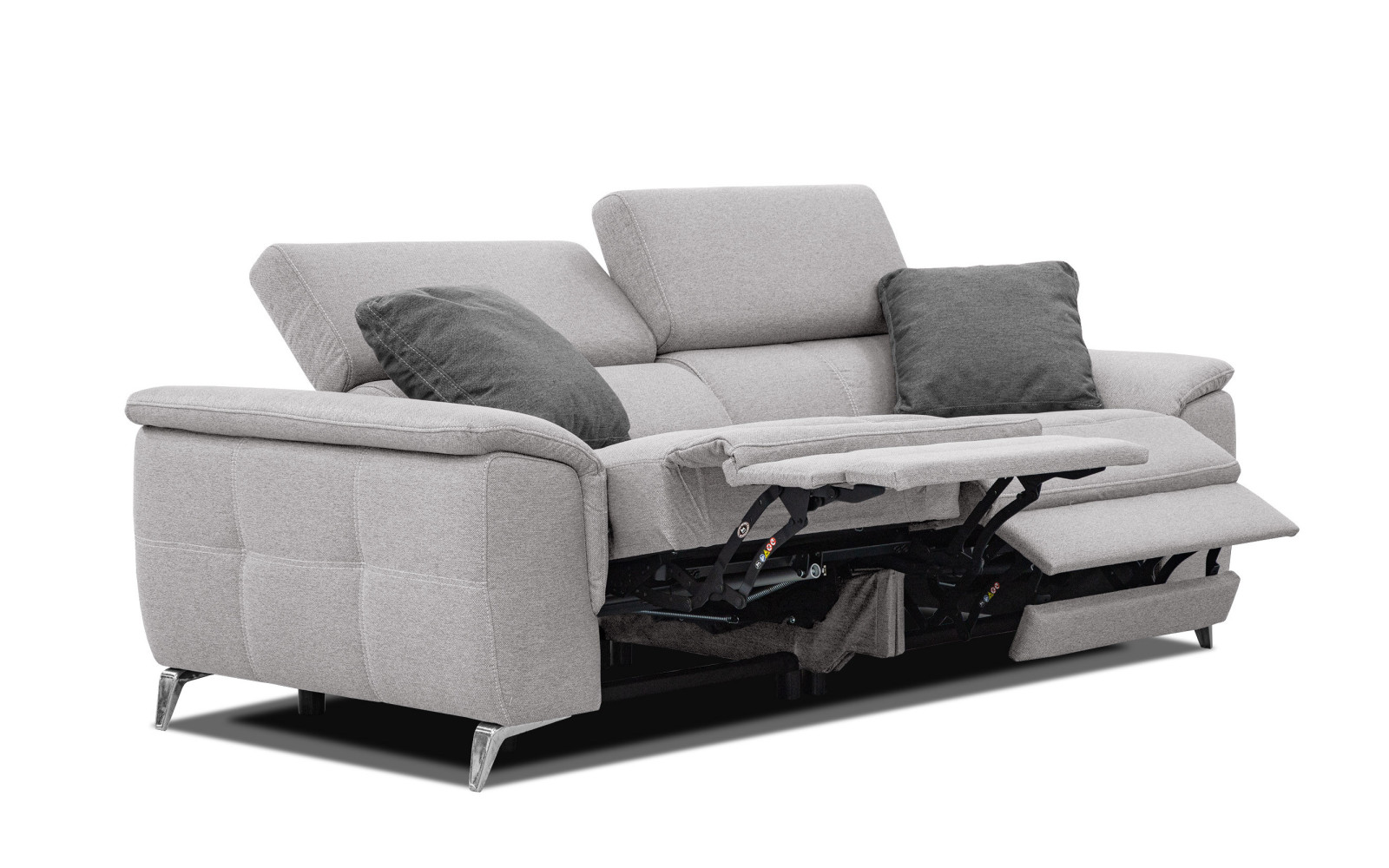 PLAUEN Sofa 3-Sitzer mit 2 Relaxfunktionen und verstellbare Kopfstützen, hellgrau