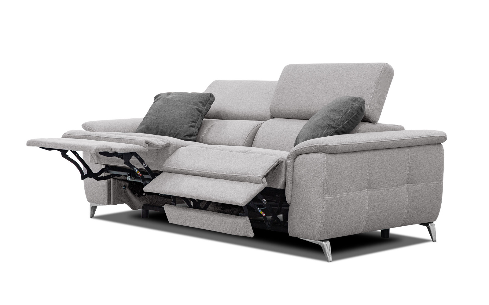 PLAUEN Sofa 3-Sitzer mit 2 Relaxfunktionen und verstellbare Kopfstützen, hellgrau