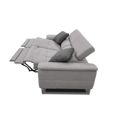 PLAUEN Sofa 3-Sitzer mit 2 Relaxfunktionen und verstellbare Kopfstützen, hellgrau