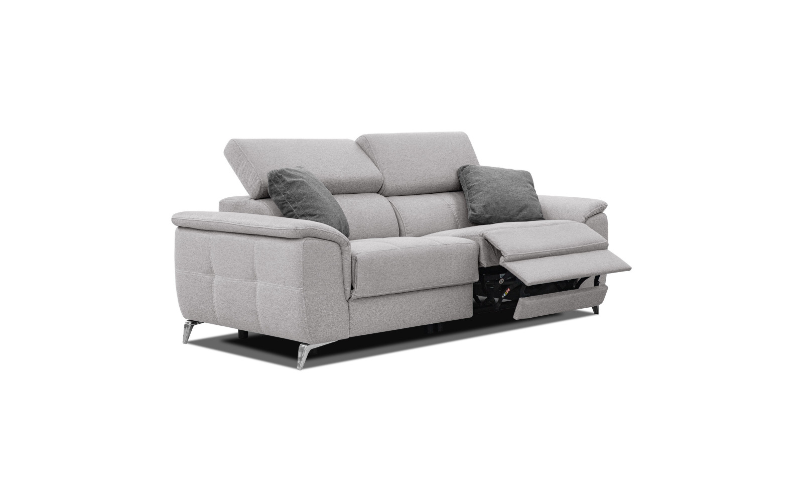 PLAUEN Sofa 3-Sitzer mit 2 Relaxfunktionen und verstellbare Kopfstützen, hellgrau