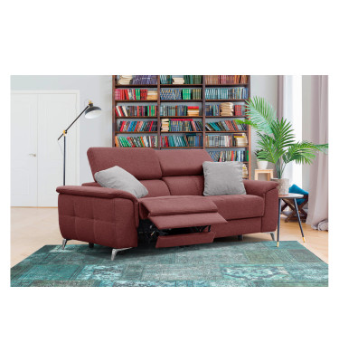 PLAUEN Sofa 3-Sitzer mit 2 Relaxfunktionen und verstellbare Kopfstützen, bordeaux