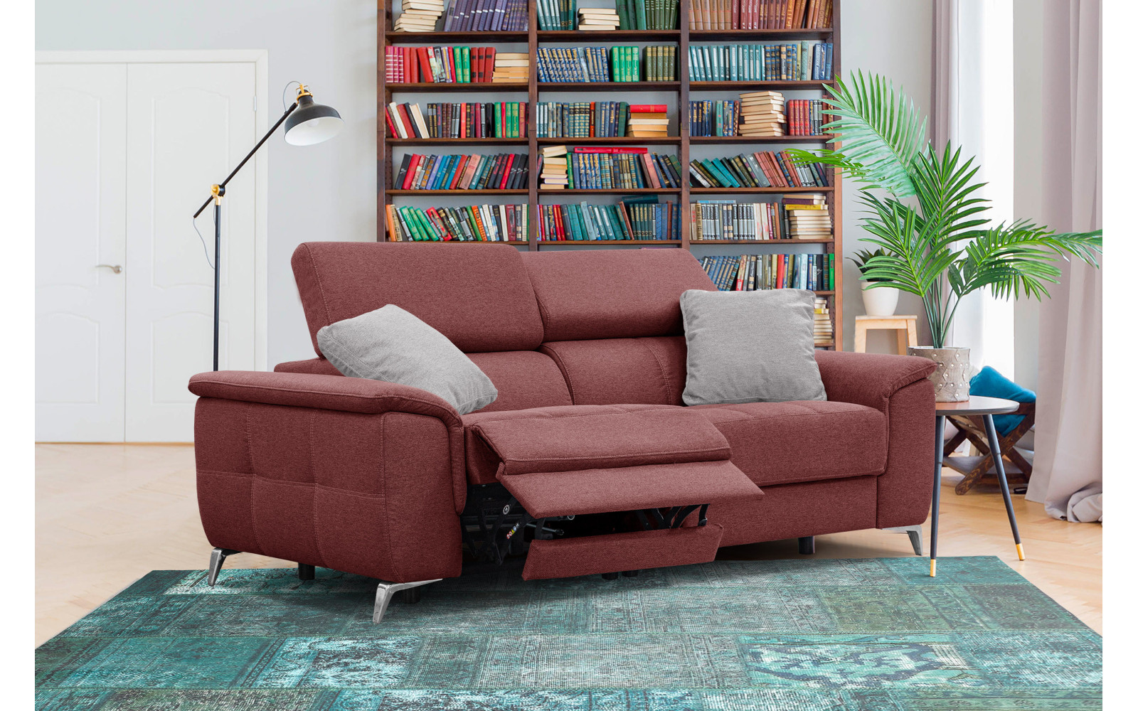 PLAUEN Sofa 3-Sitzer mit 2 Relaxfunktionen und verstellbare Kopfstützen, bordeaux