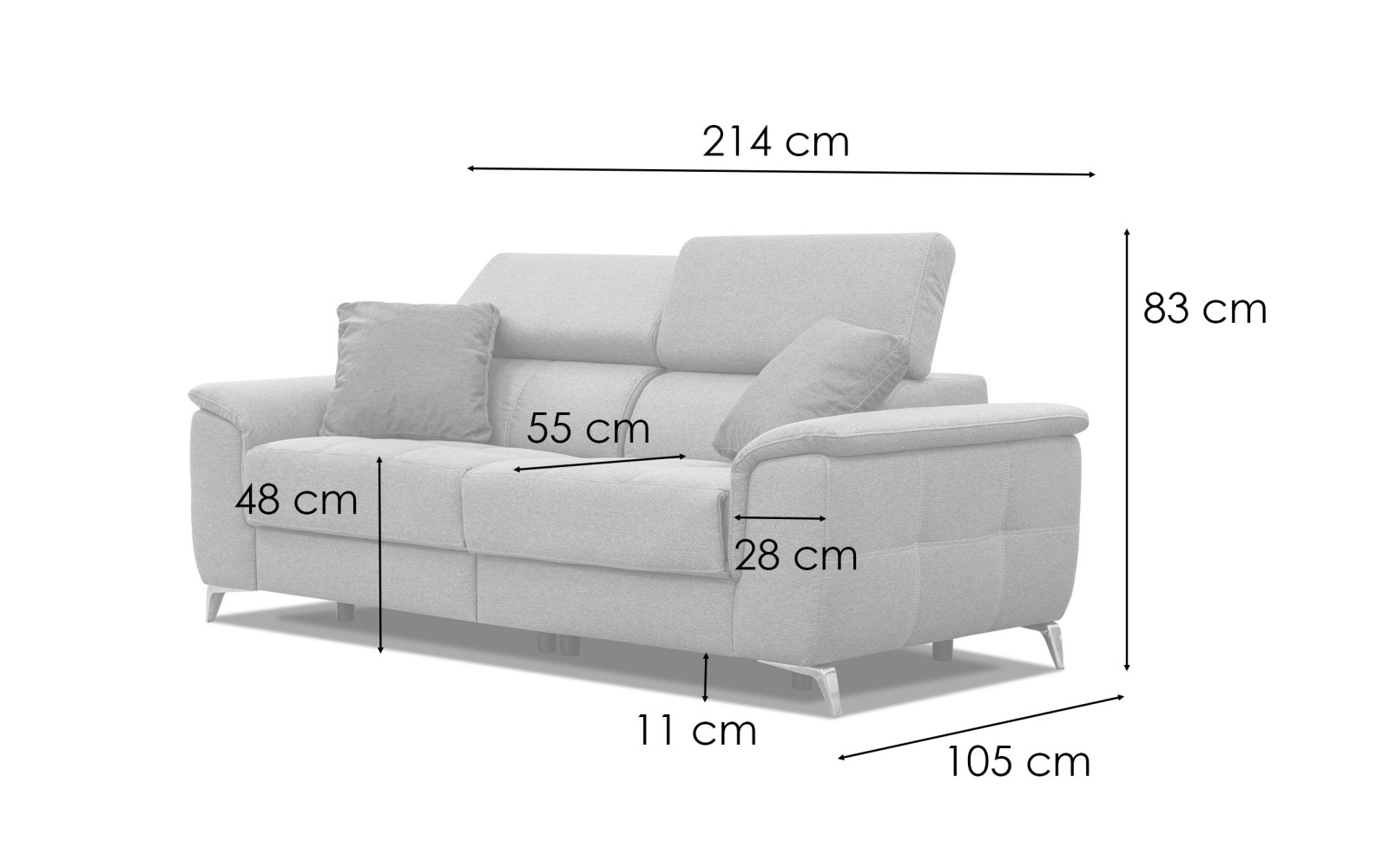 PLAUEN Sofa 3-Sitzer mit 2 Relaxfunktionen und verstellbare Kopfstützen, bordeaux