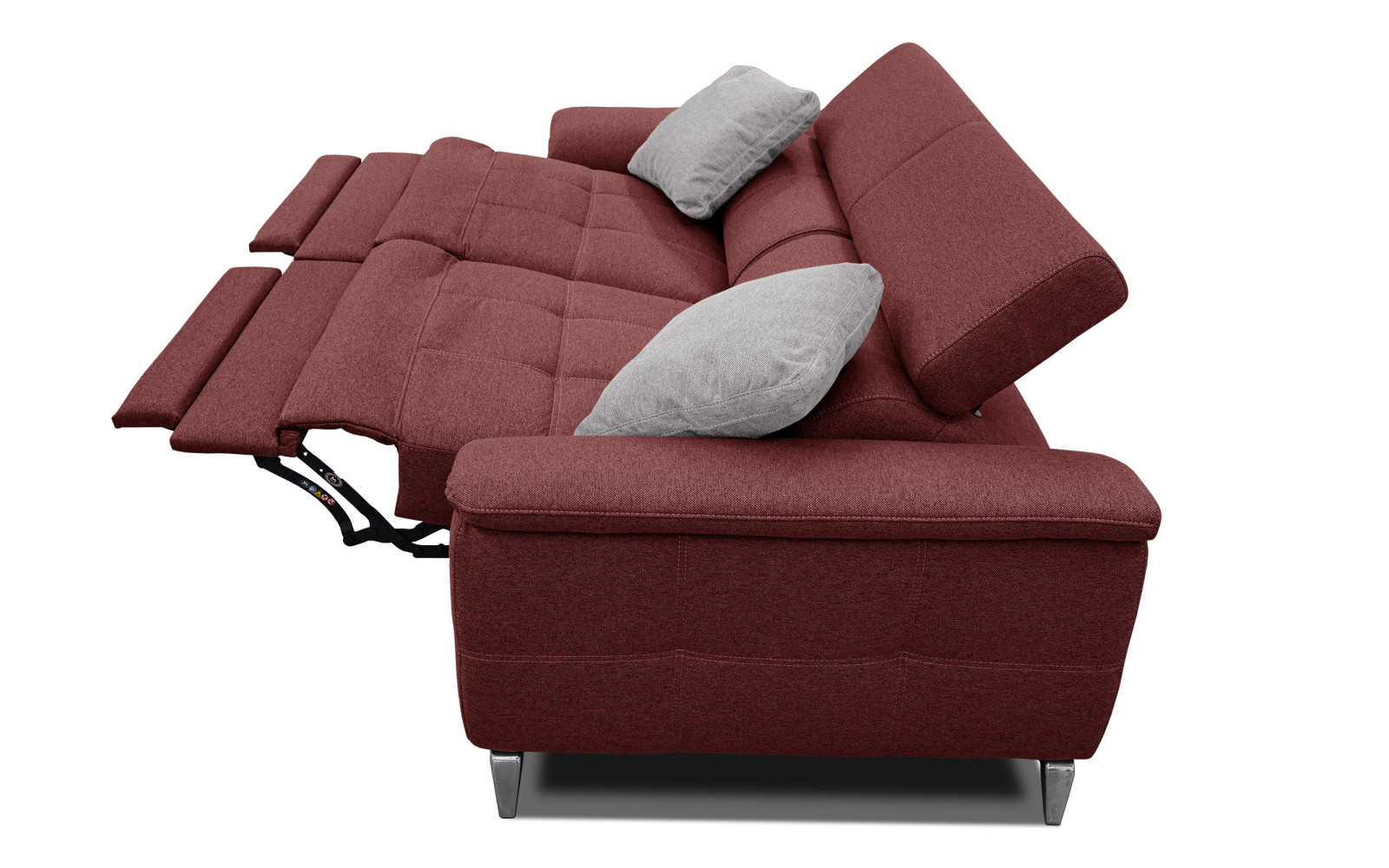 PLAUEN Sofa 3-Sitzer mit 2 Relaxfunktionen und verstellbare Kopfstützen, bordeaux