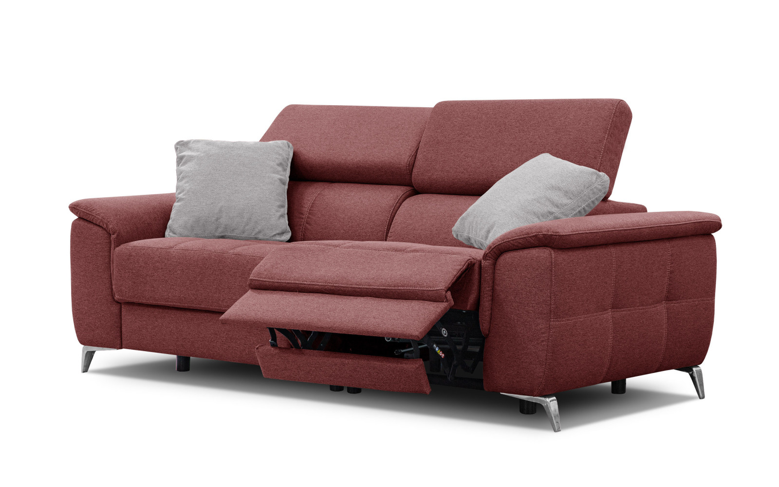 PLAUEN Sofa 3-Sitzer mit 2 Relaxfunktionen und verstellbare Kopfstützen, bordeaux