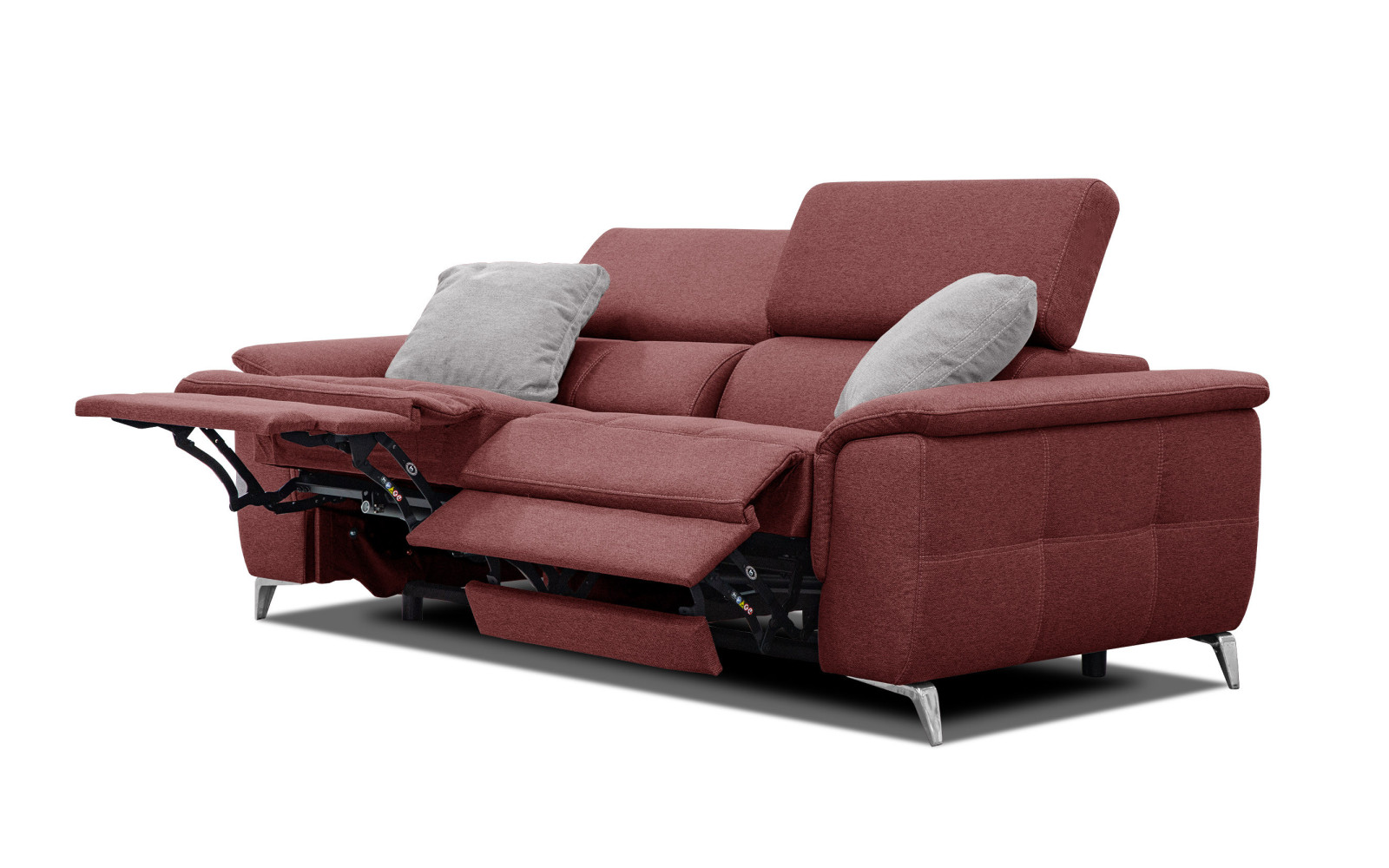 PLAUEN Sofa 3-Sitzer mit 2 Relaxfunktionen und verstellbare Kopfstützen, bordeaux