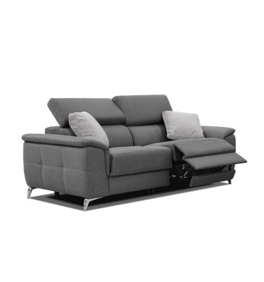PLAUEN Sofa 3-Sitzer mit 2 Relaxfunktionen und verstellbare Kopfstützen, dunkelgrau