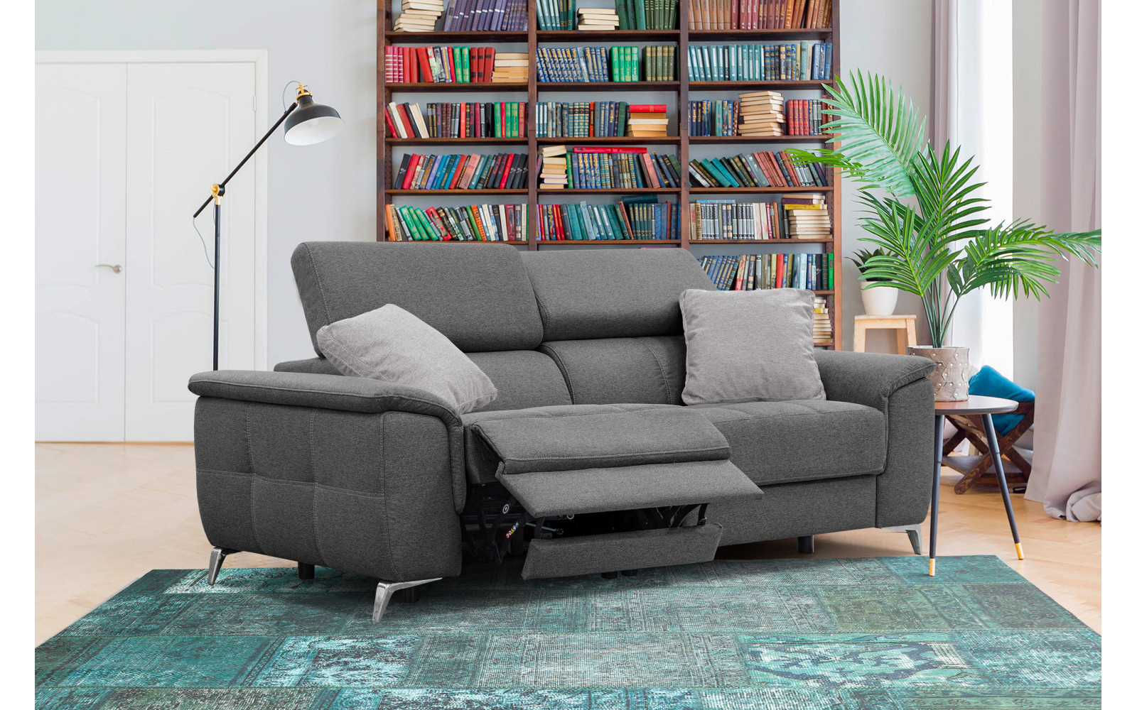 PLAUEN Sofa 3-Sitzer mit 2 Relaxfunktionen und verstellbare Kopfstützen, dunkelgrau