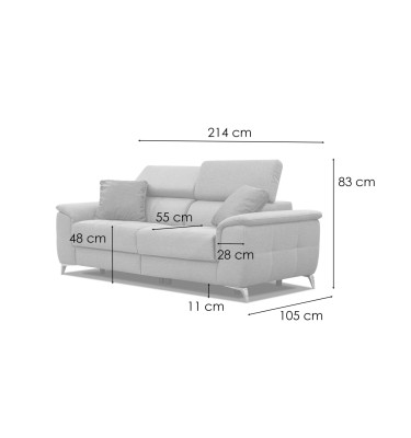 PLAUEN Sofa 3-Sitzer mit 2 Relaxfunktionen und verstellbare Kopfstützen, dunkelgrau