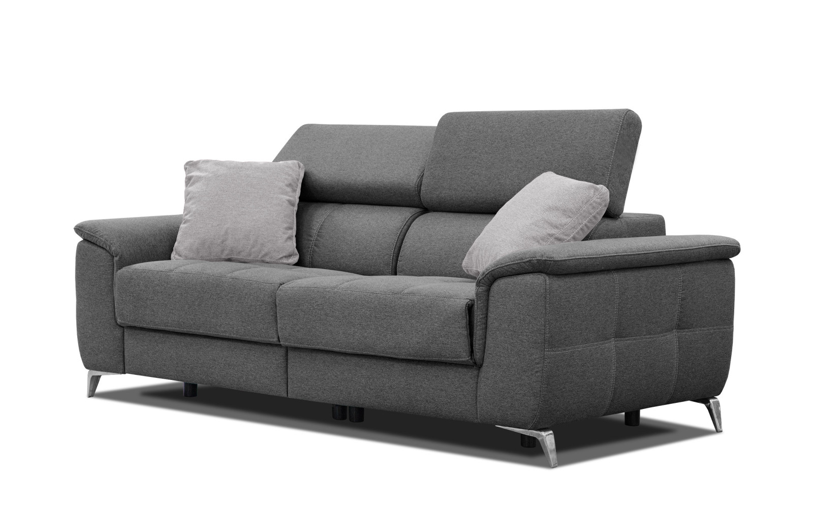 PLAUEN Sofa 3-Sitzer mit 2 Relaxfunktionen und verstellbare Kopfstützen, dunkelgrau