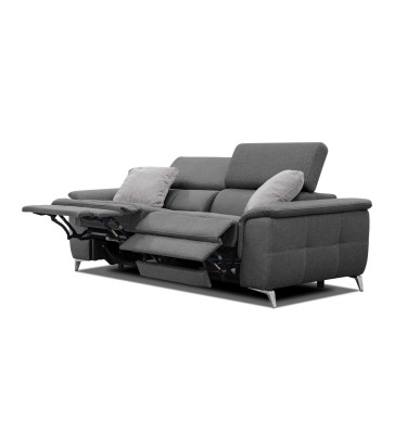 PLAUEN Sofa 3-Sitzer mit 2 Relaxfunktionen und verstellbare Kopfstützen, dunkelgrau