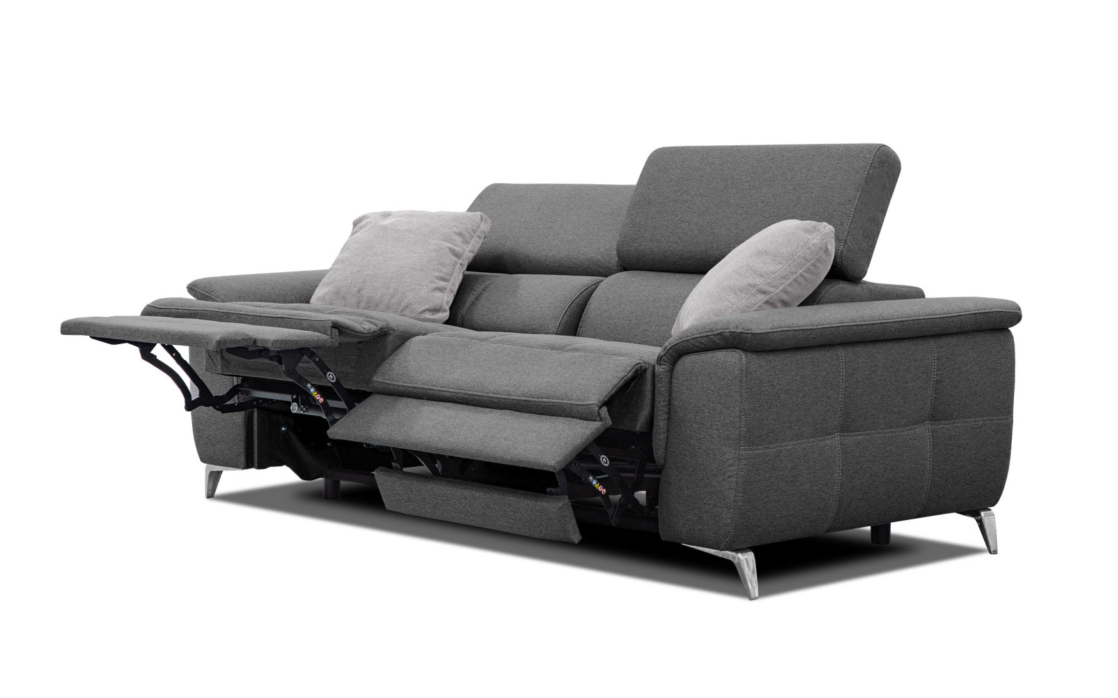 PLAUEN Sofa 3-Sitzer mit 2 Relaxfunktionen und verstellbare Kopfstützen, dunkelgrau