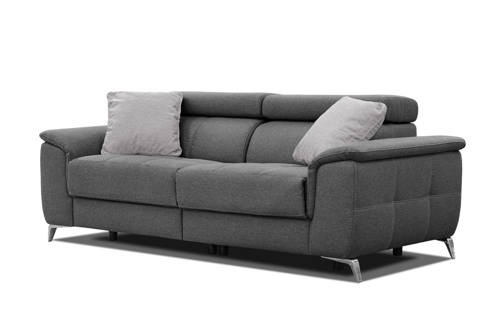 PLAUEN Sofa 3-Sitzer mit 2 Relaxfunktionen und verstellbare Kopfstützen, dunkelgrau