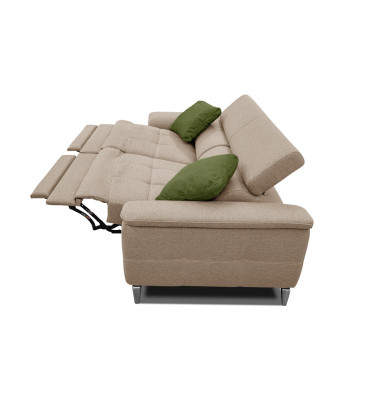 PLAUEN Sofa 3-Sitzer mit 2 Relaxfunktionen und verstellbare Kopfstützen, beige