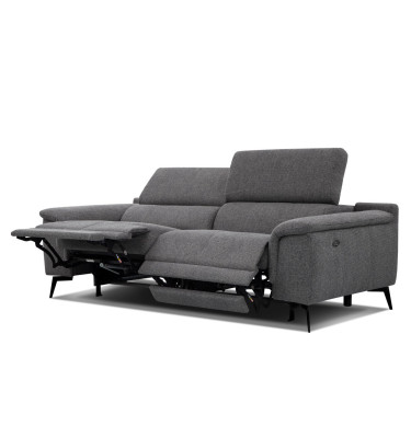 FIERO Sofa 3-Sitzer mit 2 Relaxfunktionen und verstellbare Kopfstützen, dunkelgrau