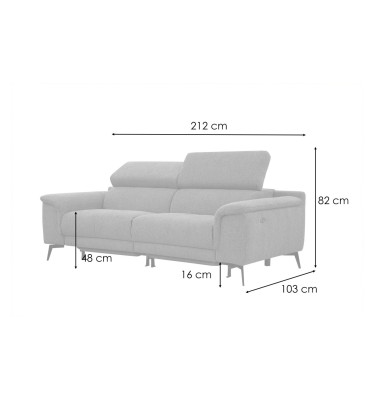 FIERO Sofa 3-Sitzer mit 2 Relaxfunktionen und verstellbare Kopfstützen, dunkelgrau