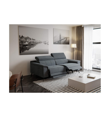 FIERO Sofa 3-Sitzer mit 2 Relaxfunktionen und verstellbare Kopfstützen, dunkelgrau