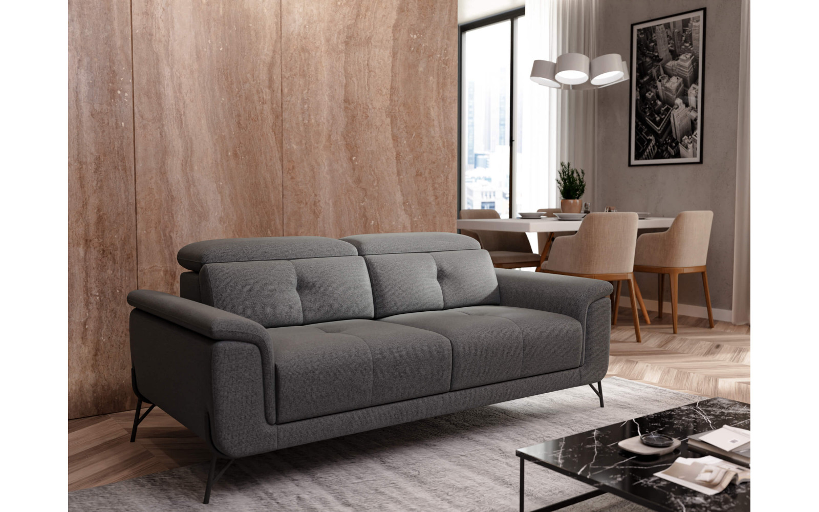 AVENA Sofa 3-Sitzer mit verstellbare Kopfstützen, grau