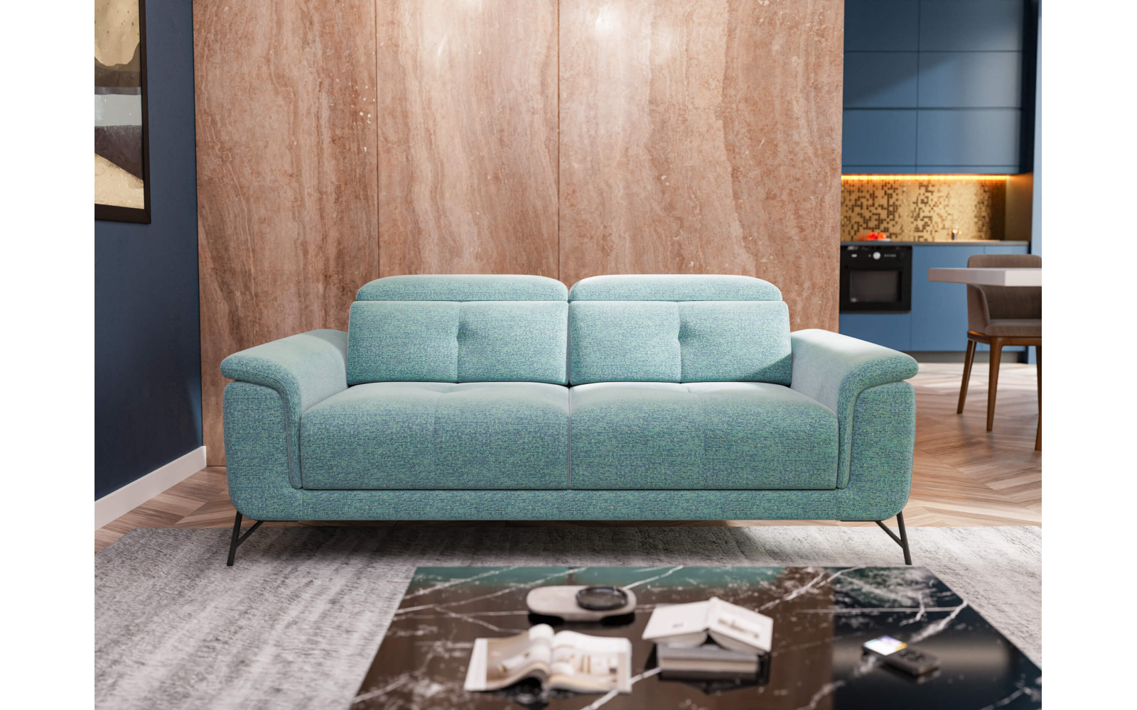 AVENA Sofa 3-Sitzer mit verstellbare Kopfstützen, mint