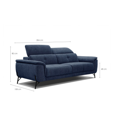 AVENA Sofa 3-Sitzer mit verstellbare Kopfstützen, marineblau