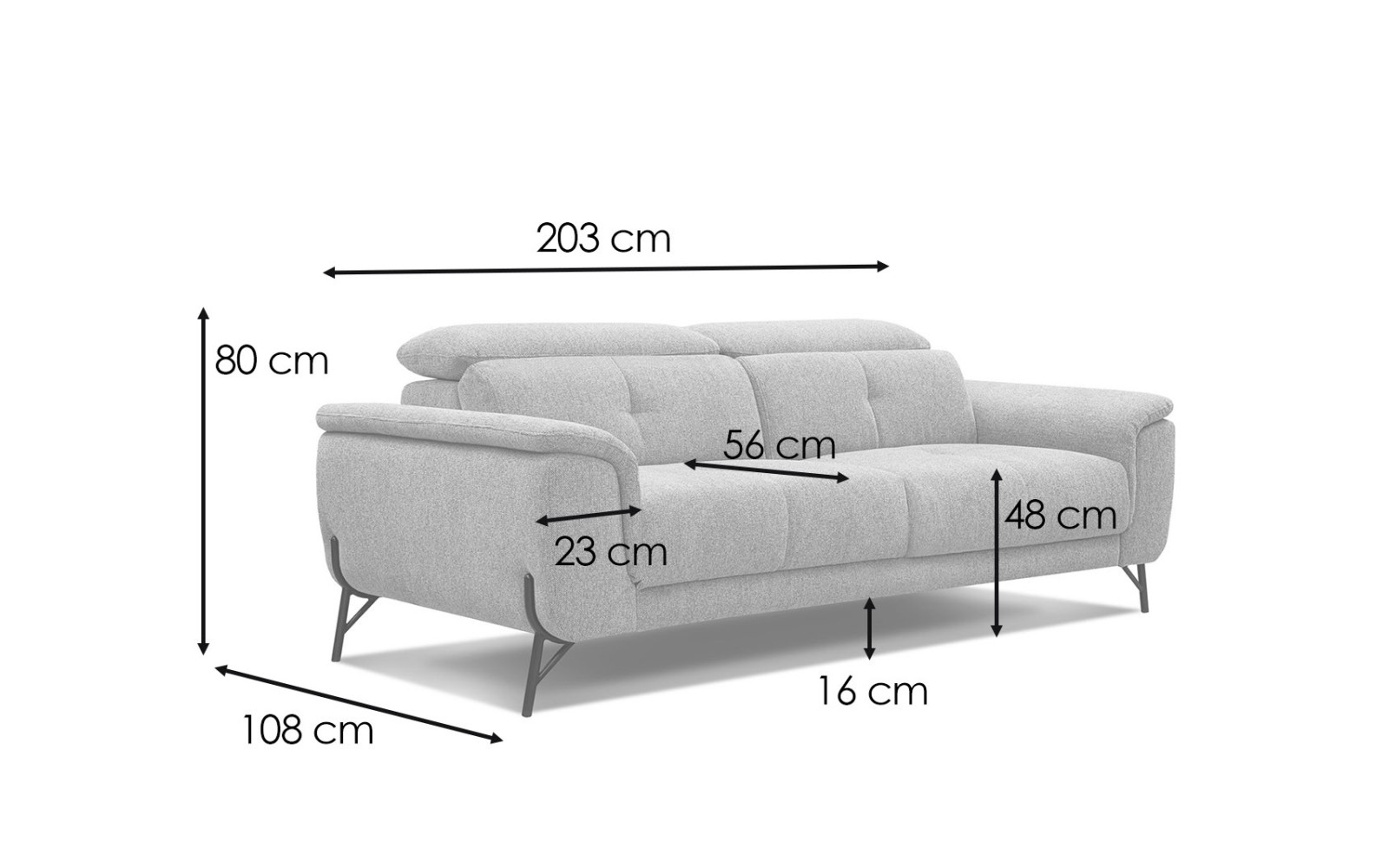 AVENA Sofa 3-Sitzer mit 2 Relaxfunktionen und verstellbare Kopfstützen, mint
