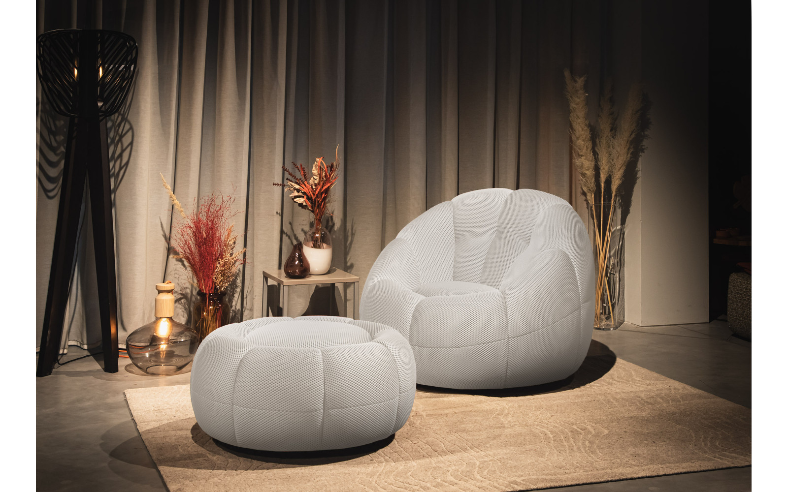 sessel und pouf tissu écru - FIGO