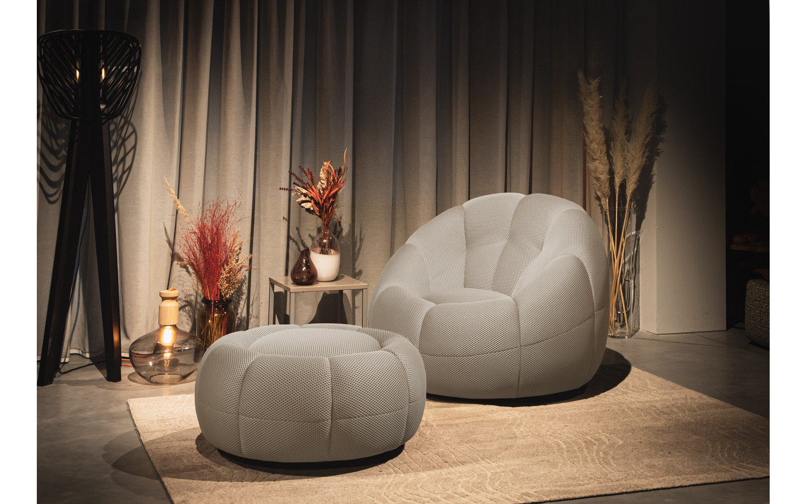 sessel und pouf tissu beige - FIGO
