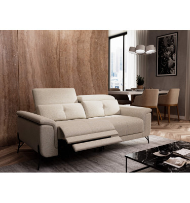 Canapé 3 places avec  1 relax électrique tissu crème - AVENA