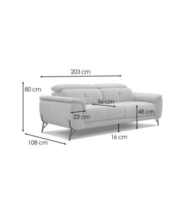 Canapé 3 places avec  1 relax électrique tissu crème - AVENA