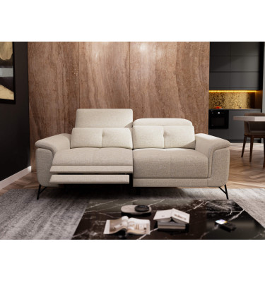 Canapé 3 places avec  1 relax électrique tissu crème - AVENA