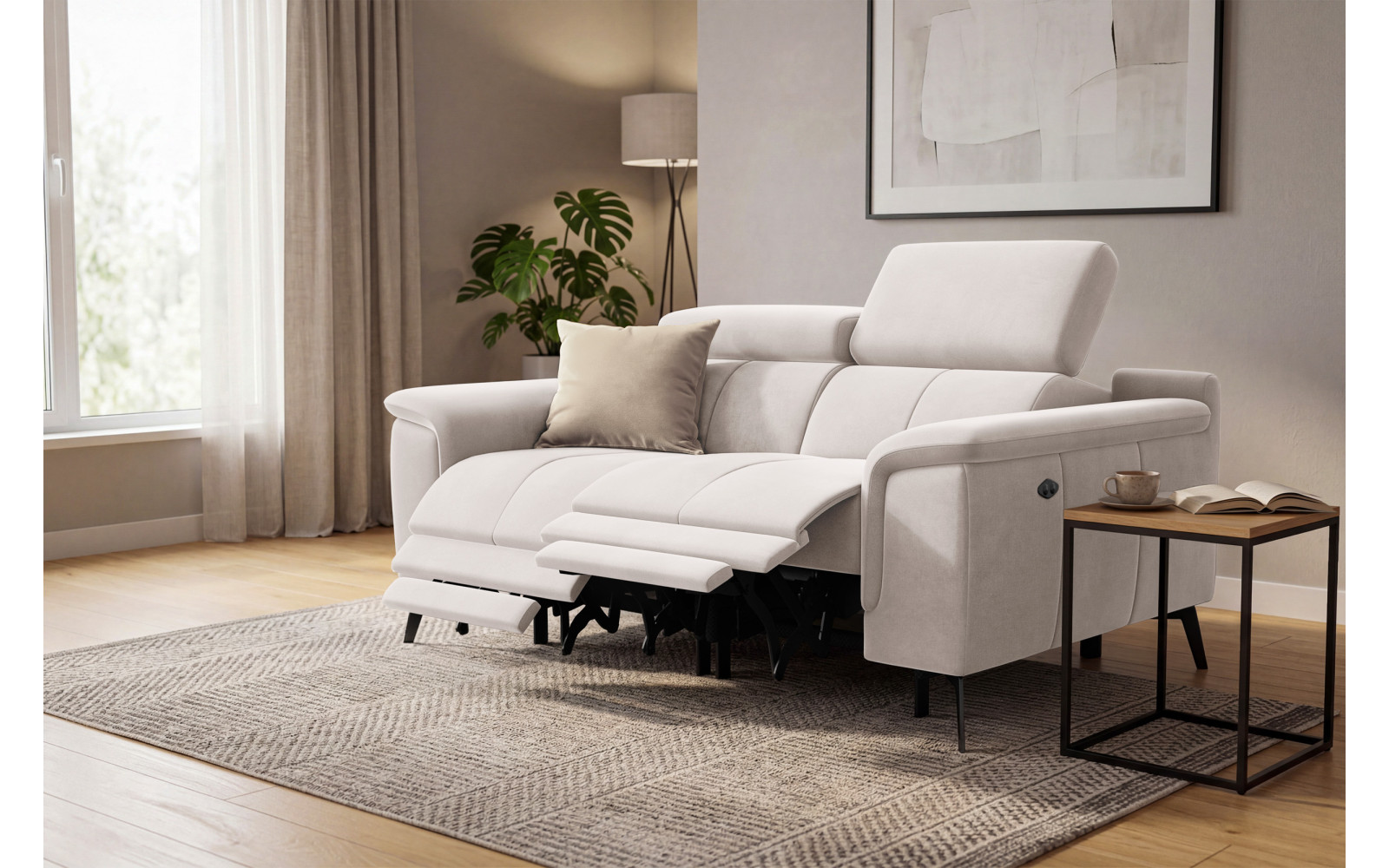 Canapé Relax 2 places FIERO, tissu velours beige