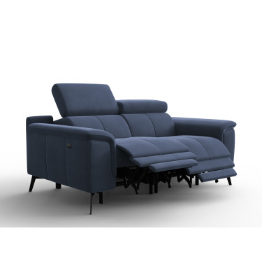 Canapé Relax 2 places FIERO, tissu velours bleu marine