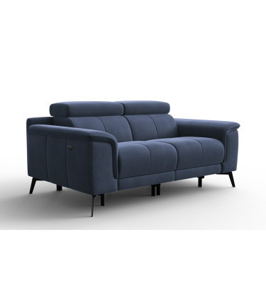 Canapé Relax 2 places FIERO, tissu velours bleu marine