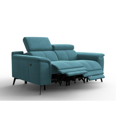 Canapé Relax 2 places FIERO, tissu velours turquoise
