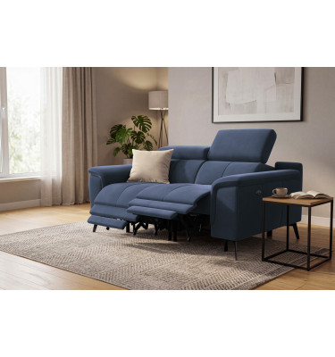 Canapé Relax 2 places FIERO, tissu velours bleu marine