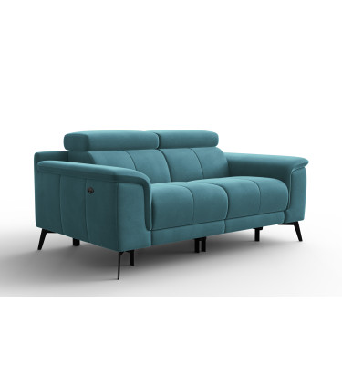 Canapé Relax 2 places FIERO, tissu velours turquoise