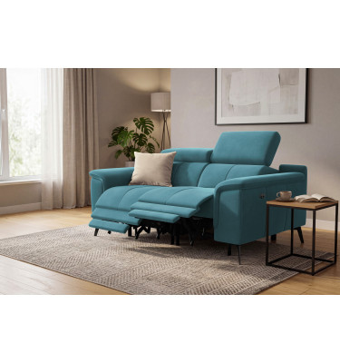 Canapé Relax 2 places FIERO, tissu velours turquoise