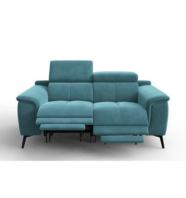 Canapé Relax 2 places FIERO, tissu velours turquoise