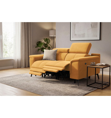 Canapé Relax 2 places FIERO, tissu velours jaune