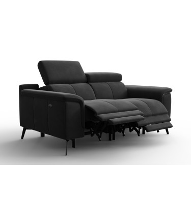 Canapé Relax 2 places FIERO, tissu velours noir