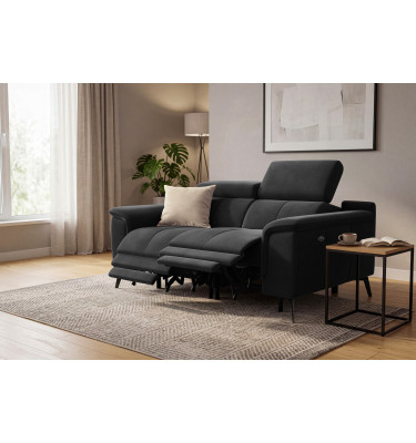 Canapé Relax 2 places FIERO, tissu velours noir