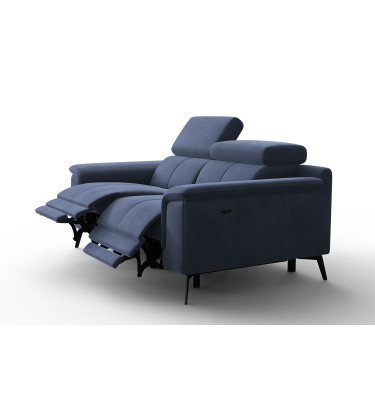 Canapé Relax 2 places FIERO, tissu velours bleu marine