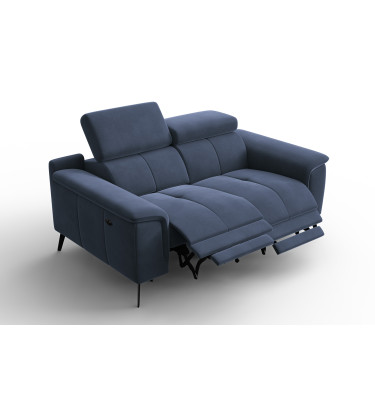 Canapé Relax 2 places FIERO, tissu velours bleu marine